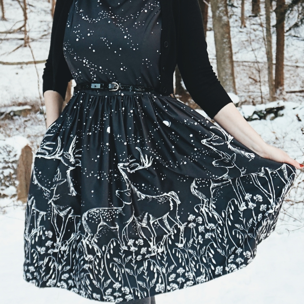 Vintage Style Navy Stars & Deer Lindy Bop Dress